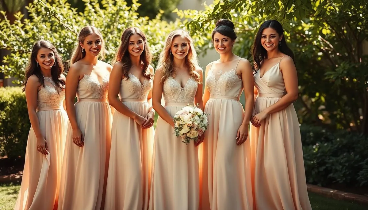 Bridal Party Ideas: Champagne Bridesmaid Dress Coordination