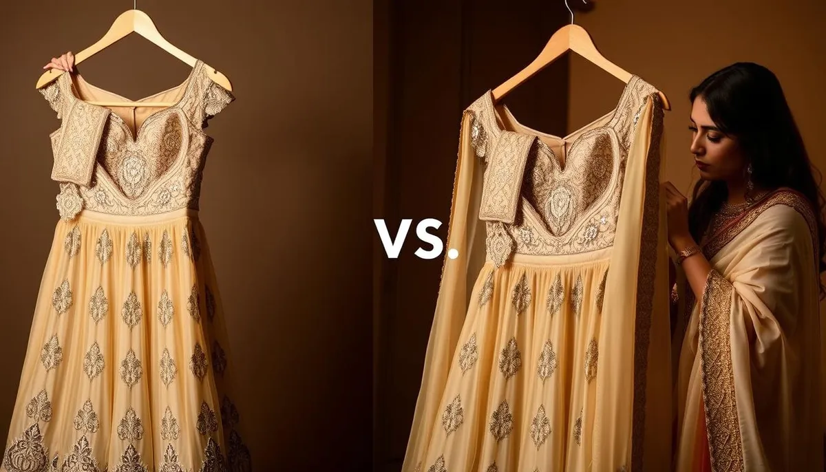 Rental vs Purchase Indian champagne lehenga