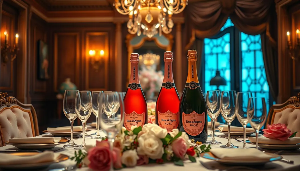 haɗin da lokuta don Dom Pérignon Rosé sparkling wine