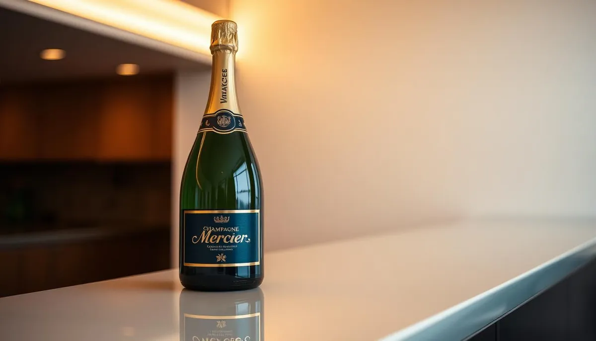 Champagne Mercier bottle on display