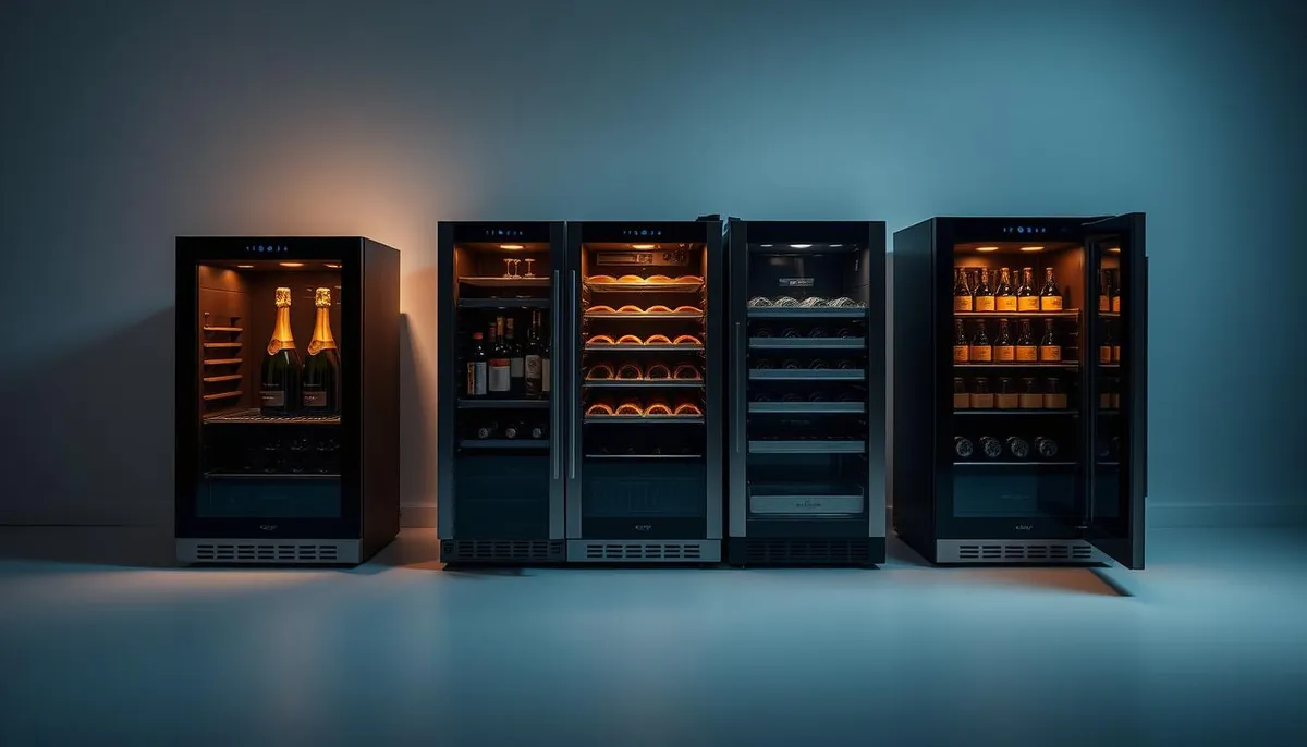 champagne fridge vs wine cooler and beverage refrigerator comparison