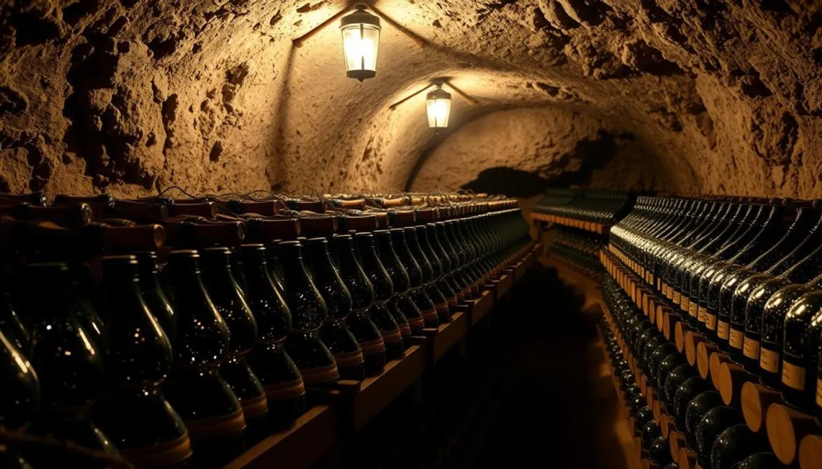 Cave aging technique for sparkling wine production