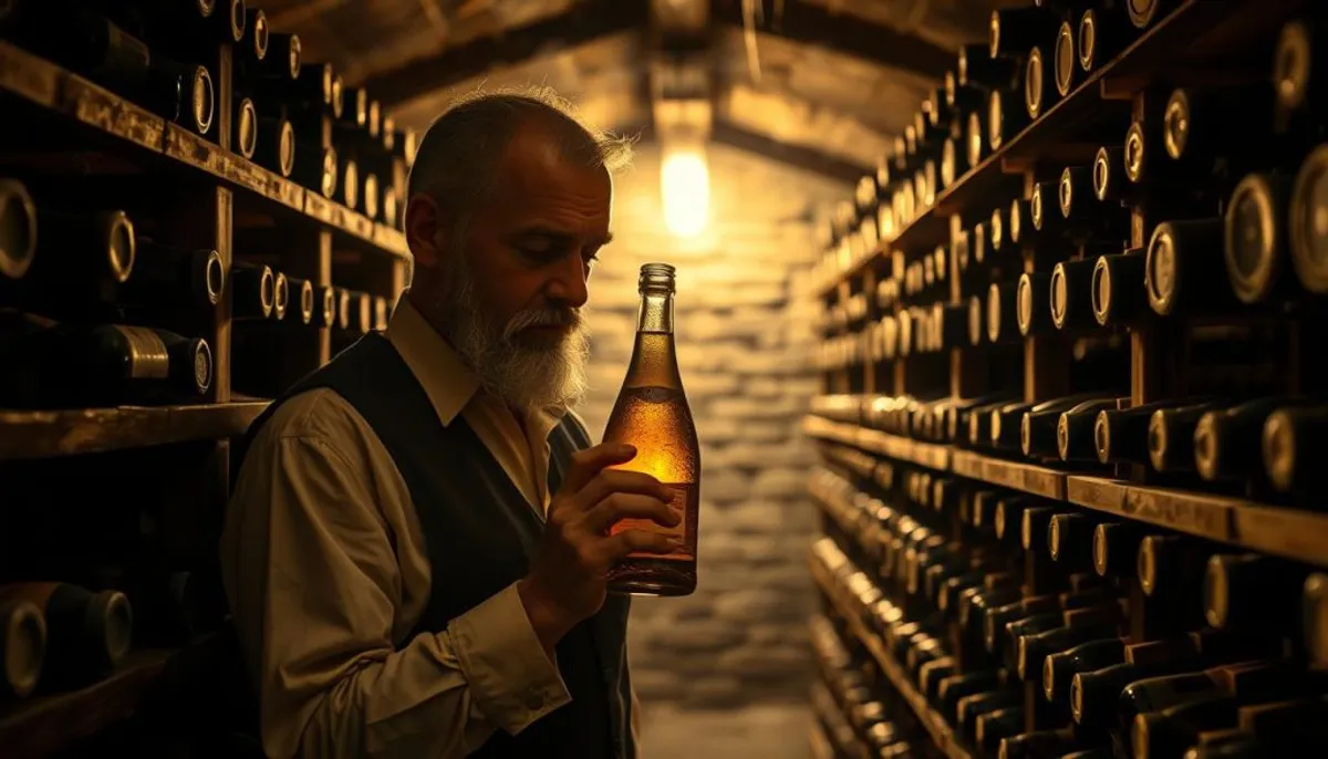 Cellar master examining vintage champagne