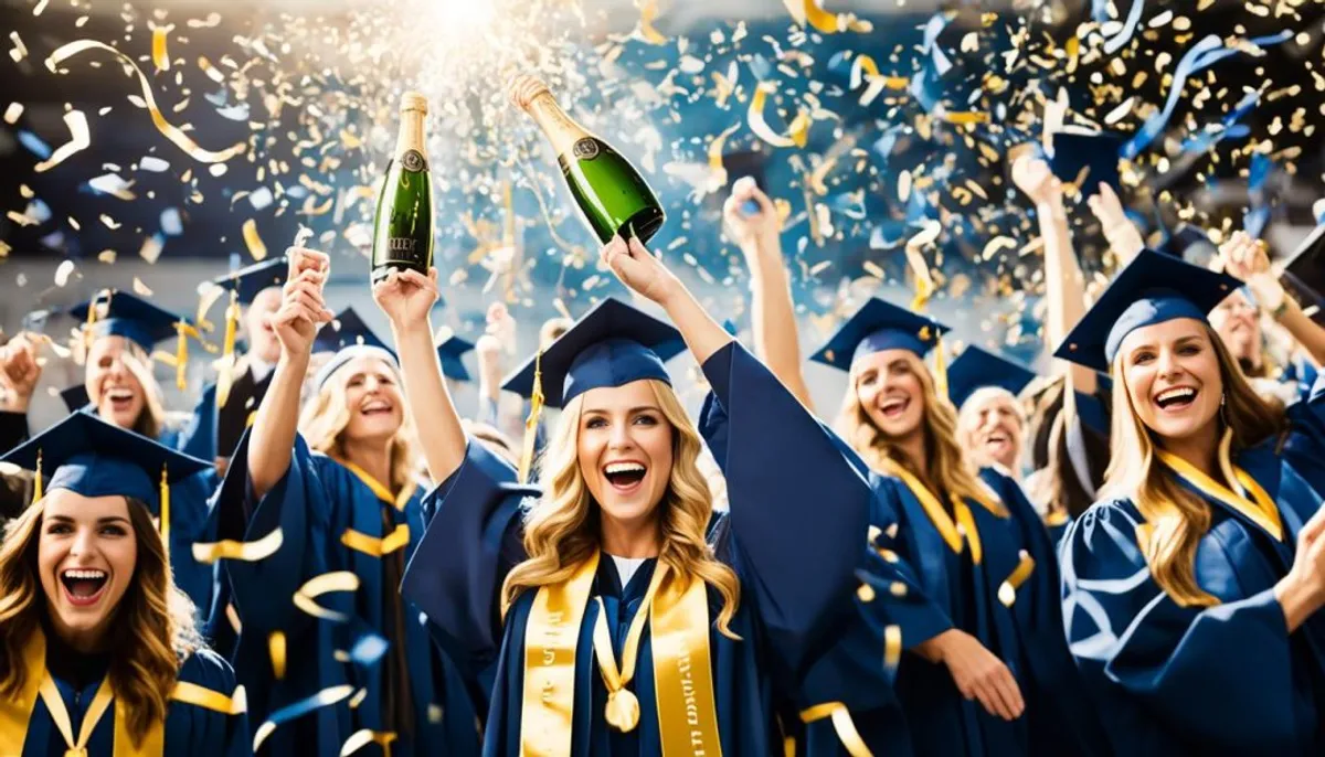 Champagne bottle poses graduation