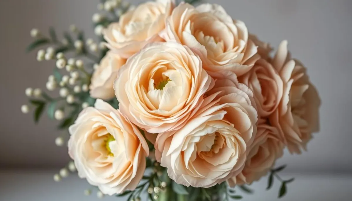 Champagne ranunculus in wedding floral arrangement