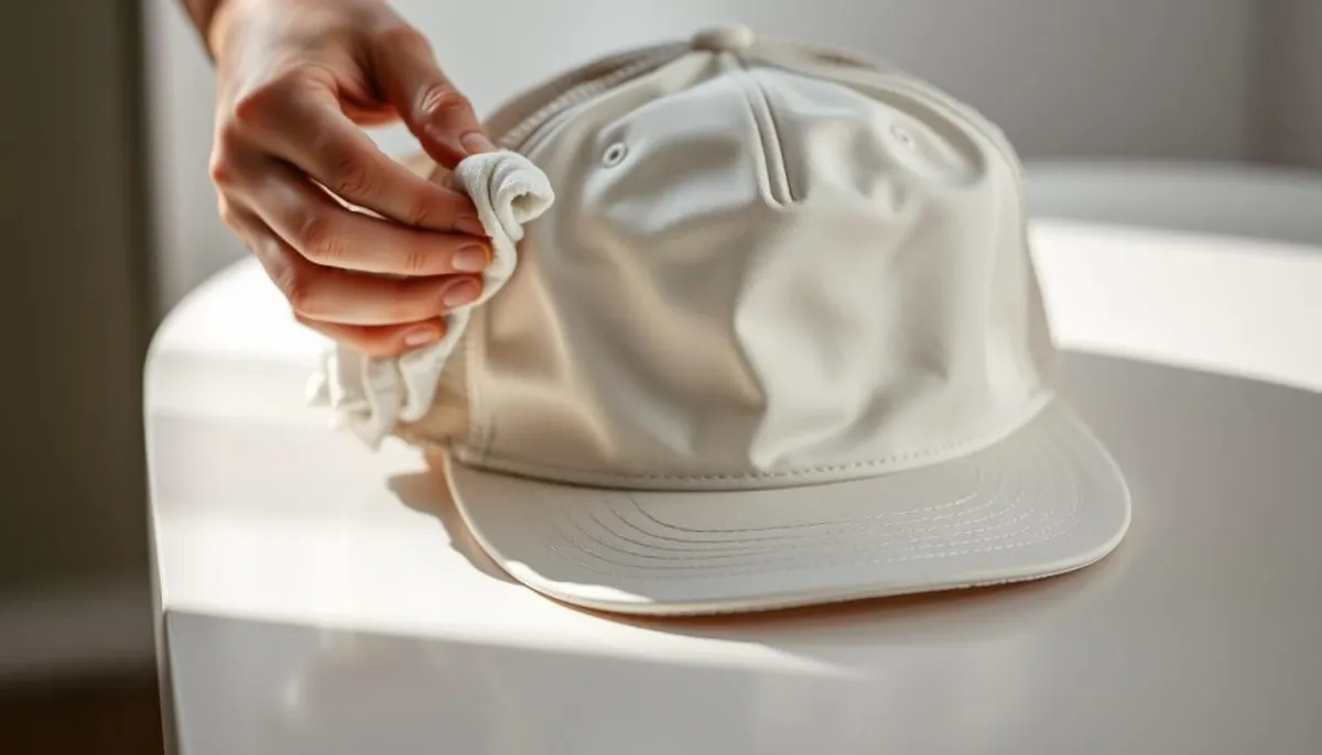 Cleaning a champagne trucker hat