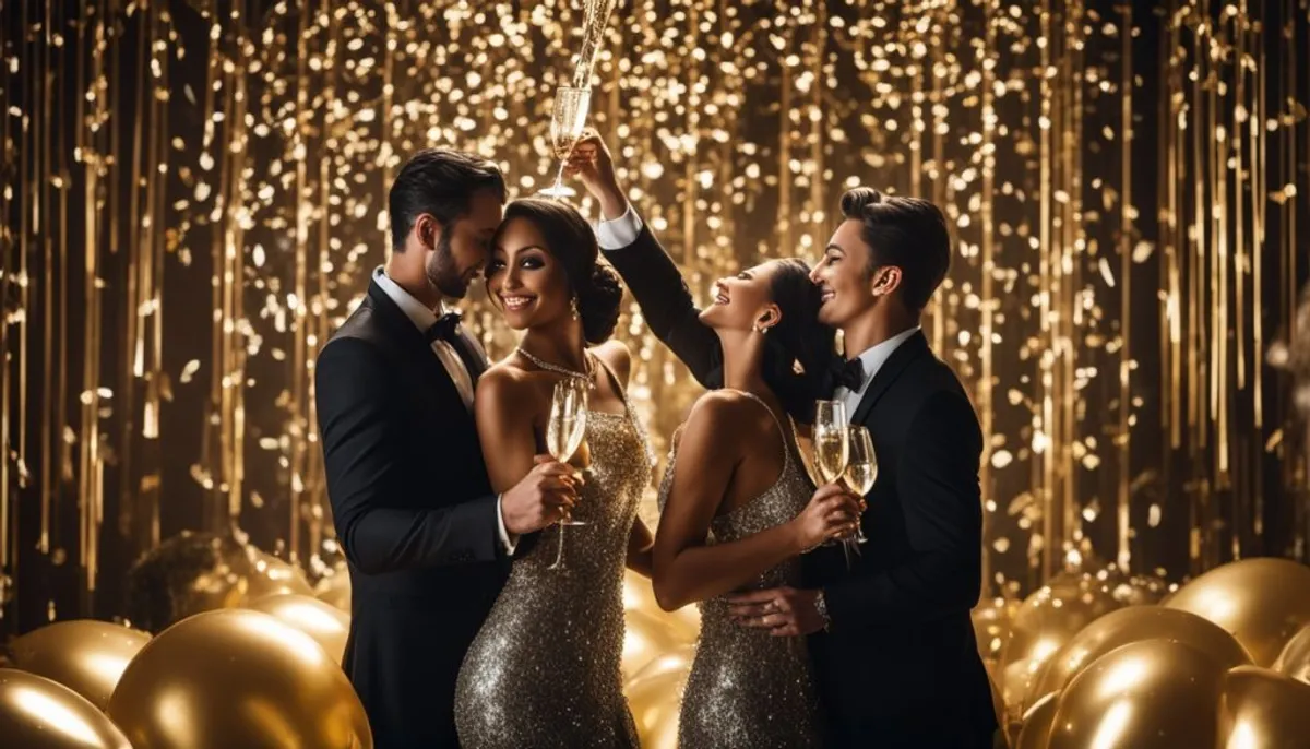 couple poses with champagne bottles