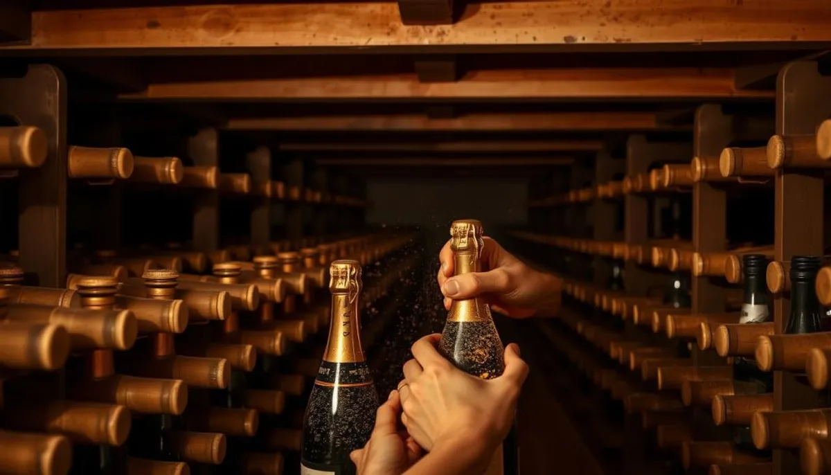 Hand-riddling process in champagne production