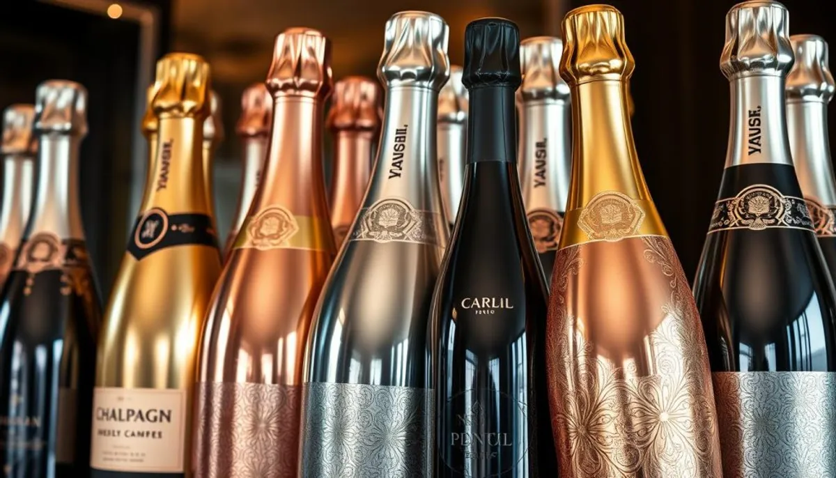 Metallic champagne bottles